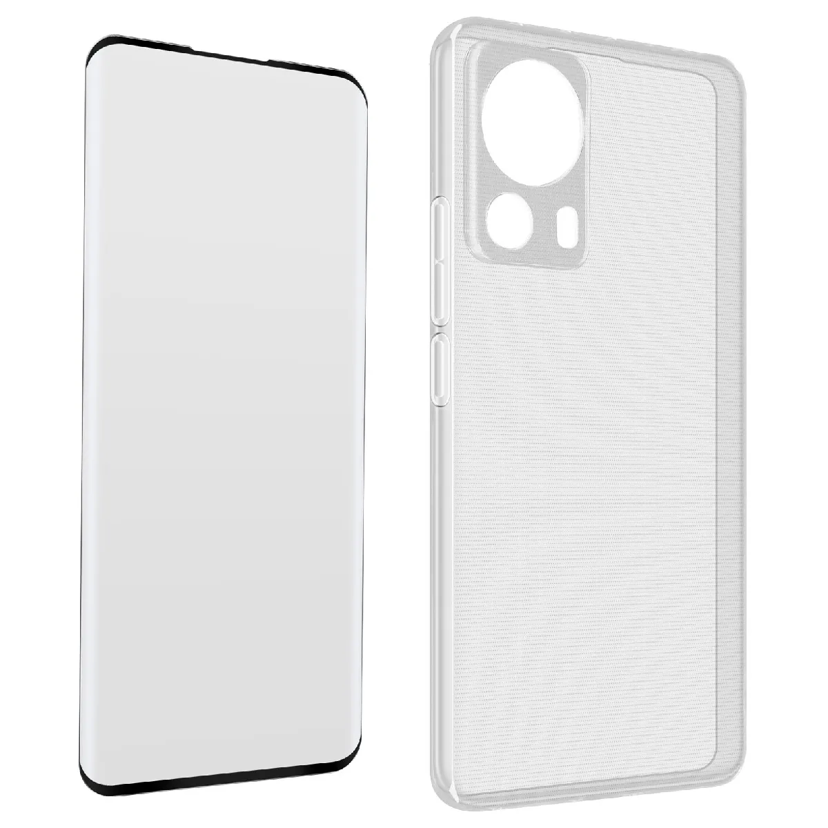 Avizar Noir Coque Pour Xiaomi 13 Lite Silicone Gel Et Verre Trempé 9H