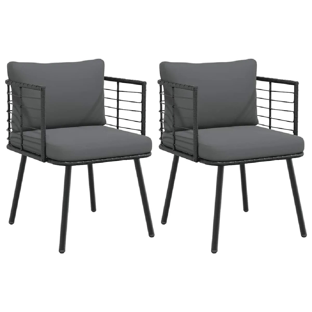 vidaXL Chaises de jardin lot de 2 avec coussins résine tressée siège de jardin chaise de patio chaise à manger de 3328656 - vue 2