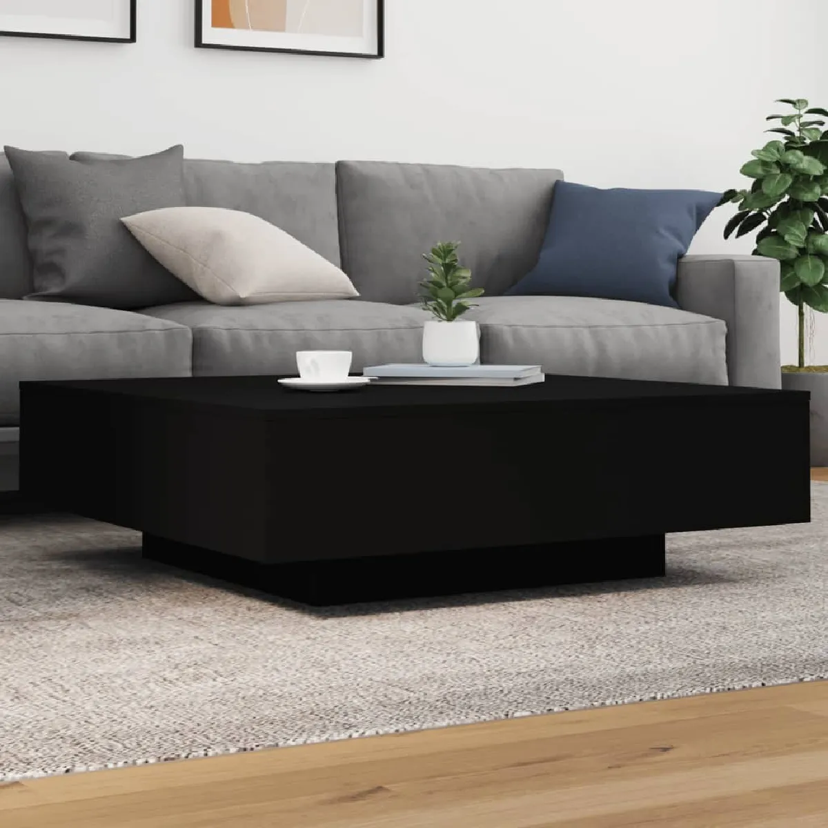 Vidaxl Table basse avec lumières LED noir 100x100x31 cm