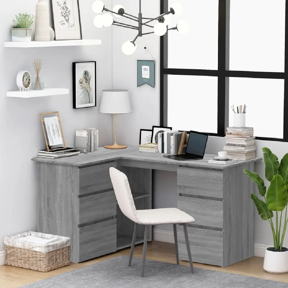 vidaXL Bureau d'angle Sonoma 145x100x76 cm Bois d'ingénierie