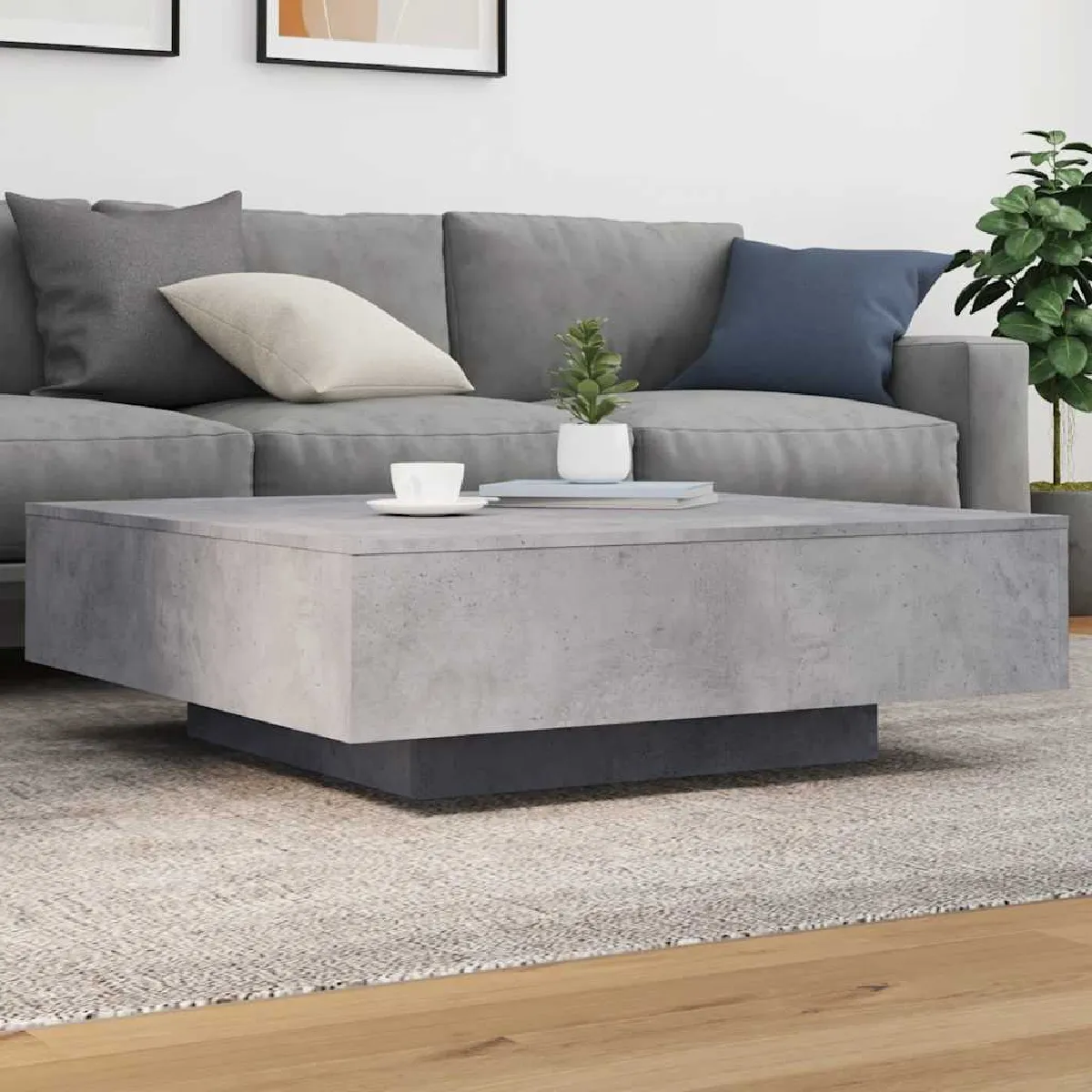 Non Communiqué Gris Table Basse Béton 100X100x31 Cm Bois D Ingénierie - Image 3