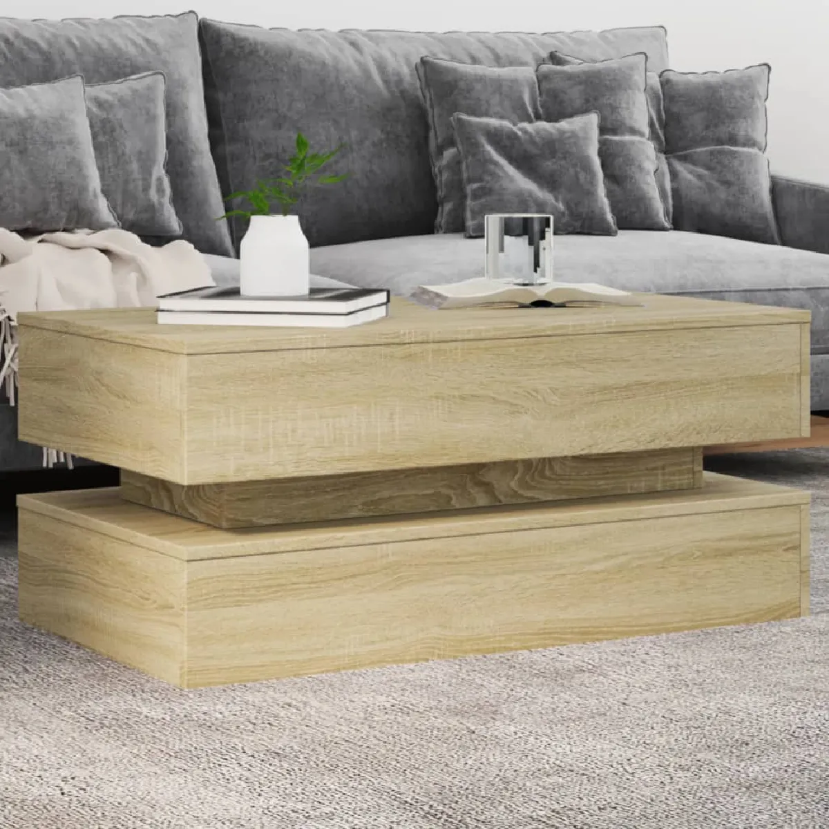 Non Communiqué Marron Table Basse Avec Lumières Led Chêne Sonoma 90X50x40 Cm - Image 3