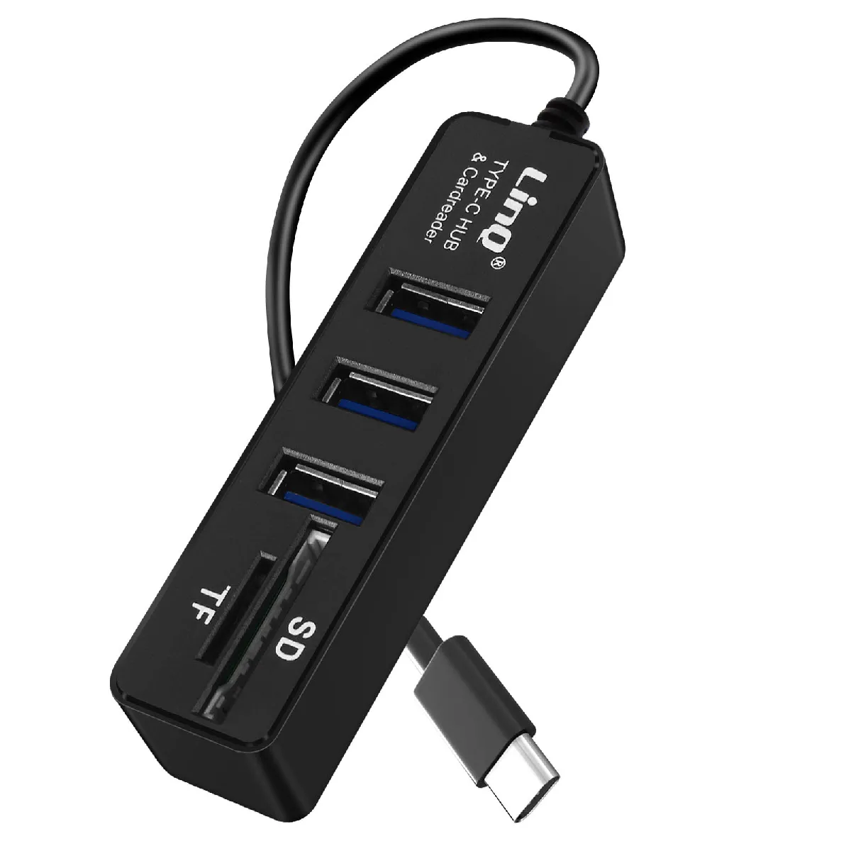 Linq Noir Hub Usb-C 5 En 1 Avec 3 Ports Usb Et Lecteur Carte Sd / Micro-Sd