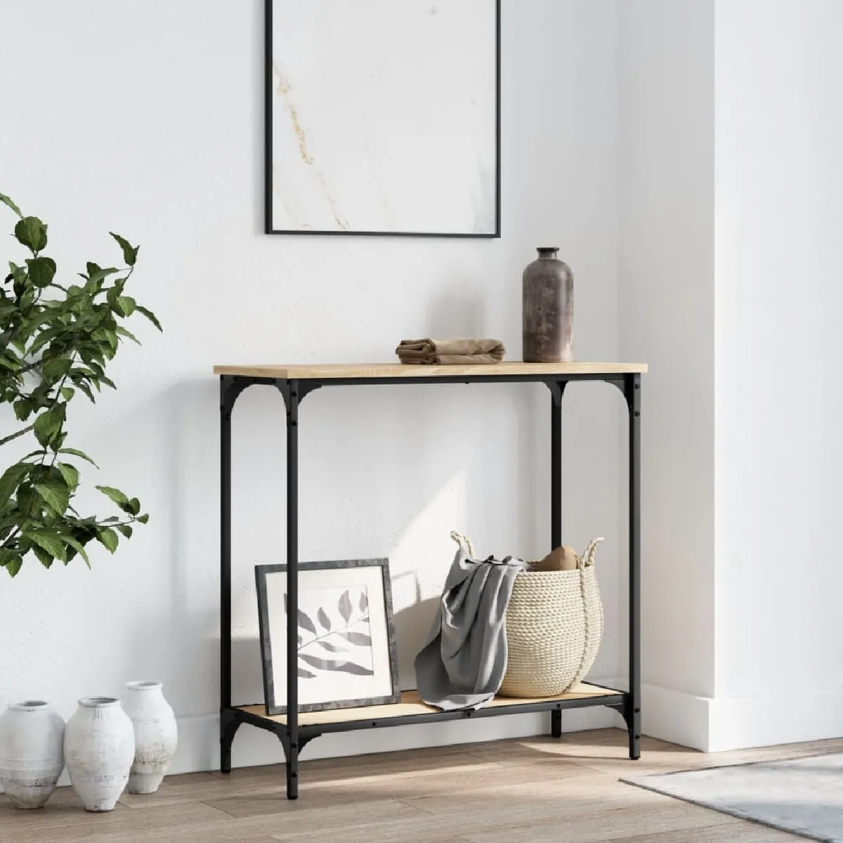 Non Communiqué Noir Table Console Chêne Sonoma 75X30,5X75 Cm Bois D Ingénierie - Image 2