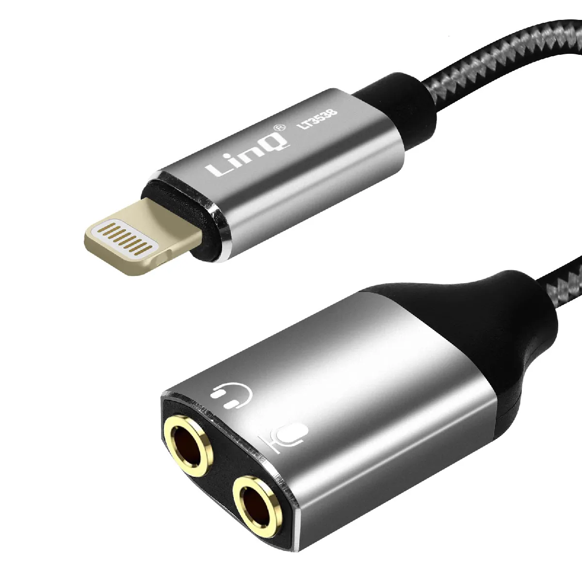 Linq Noir Adaptateur Audio Lightning Vers Double Jack 3.5Mm Femelle Casque + Micro