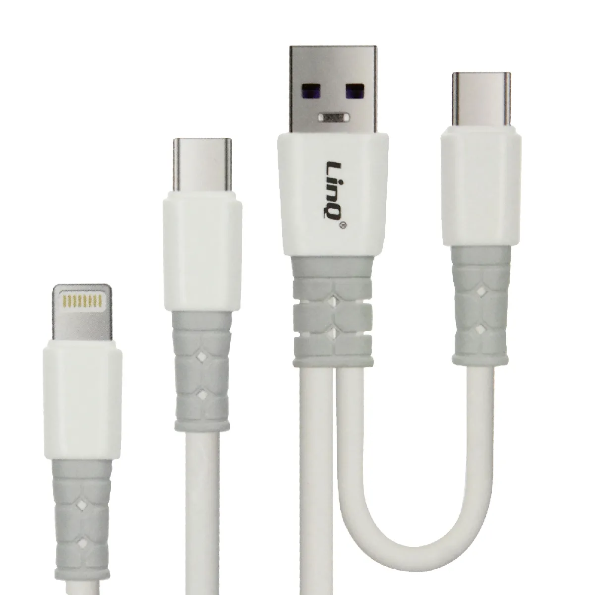 Linq Noir Câble Usb-A / Usb-C Vers Usb-C Et Lightning Power Delivery 60W 1,2 Mètre - Neuf - Image 2