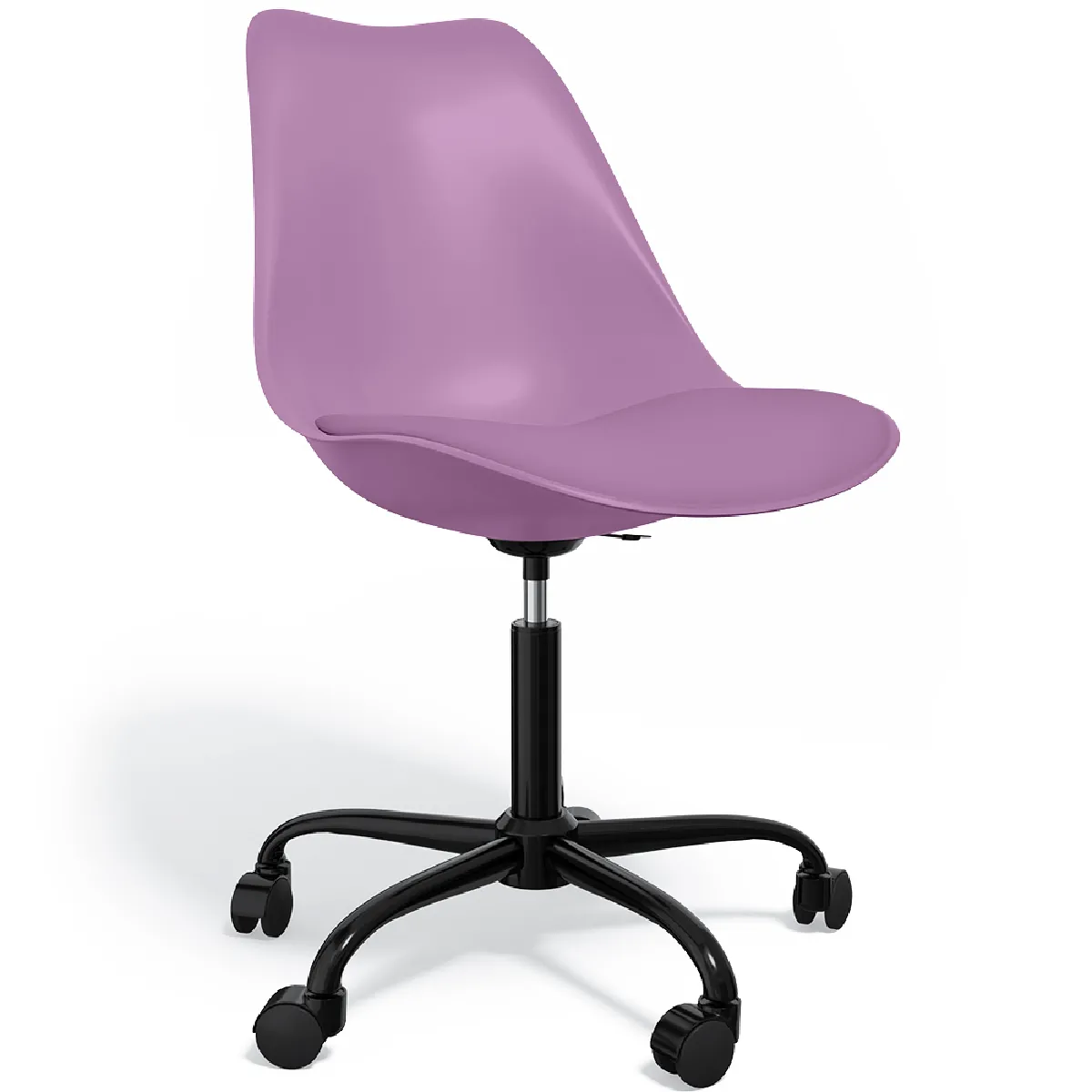 Chaise de bureau avec roulettes - Chaise de bureau pivotante - Structure noire Tulip Violet pastel