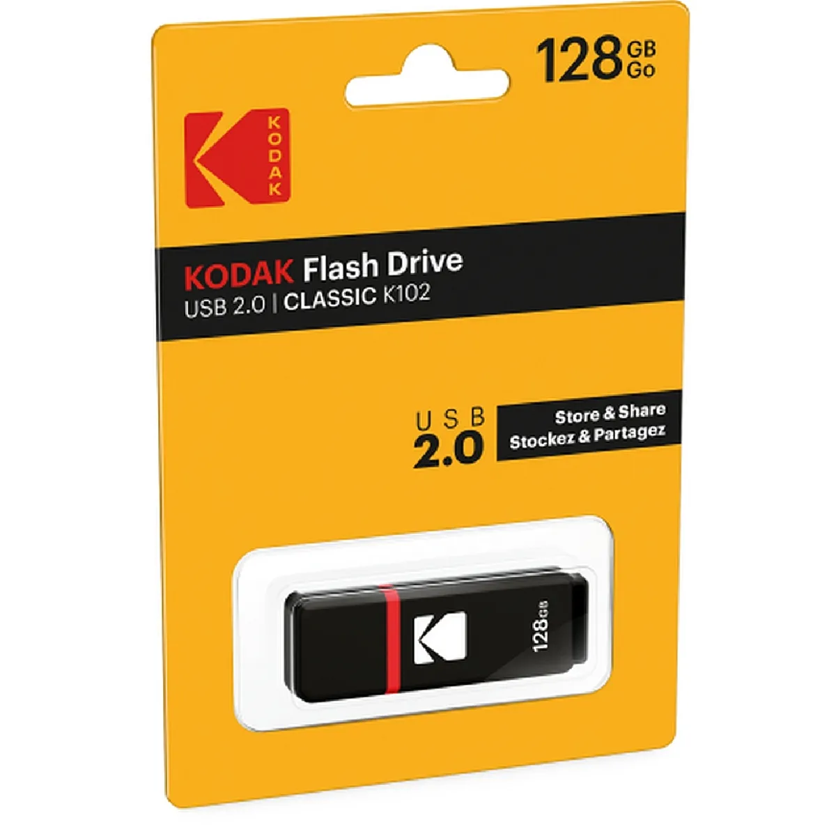KODAK Clé USB Classic K102 USB 2.0 Compatibilité Universelle Lecture 15MB/ Écriture 5MB/ Compactes 54x12x6mm