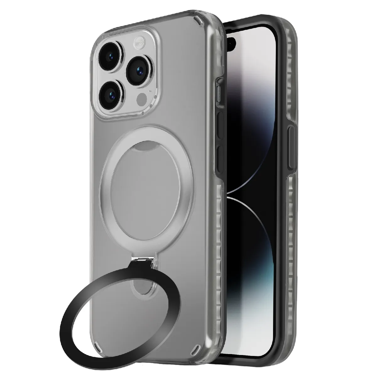 Avizar Noir Coque Magsafe Pour Iphone 14 Pro Antichoc Avec Support Pliable - Neuf - Image 3