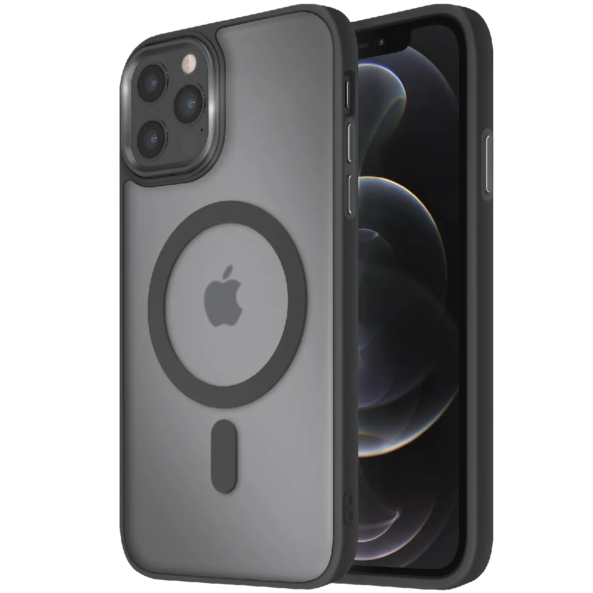 Avizar Noir Coque Magsafe Pour Iphone 12 Pro Et 12 Dos Mat Givré Contour