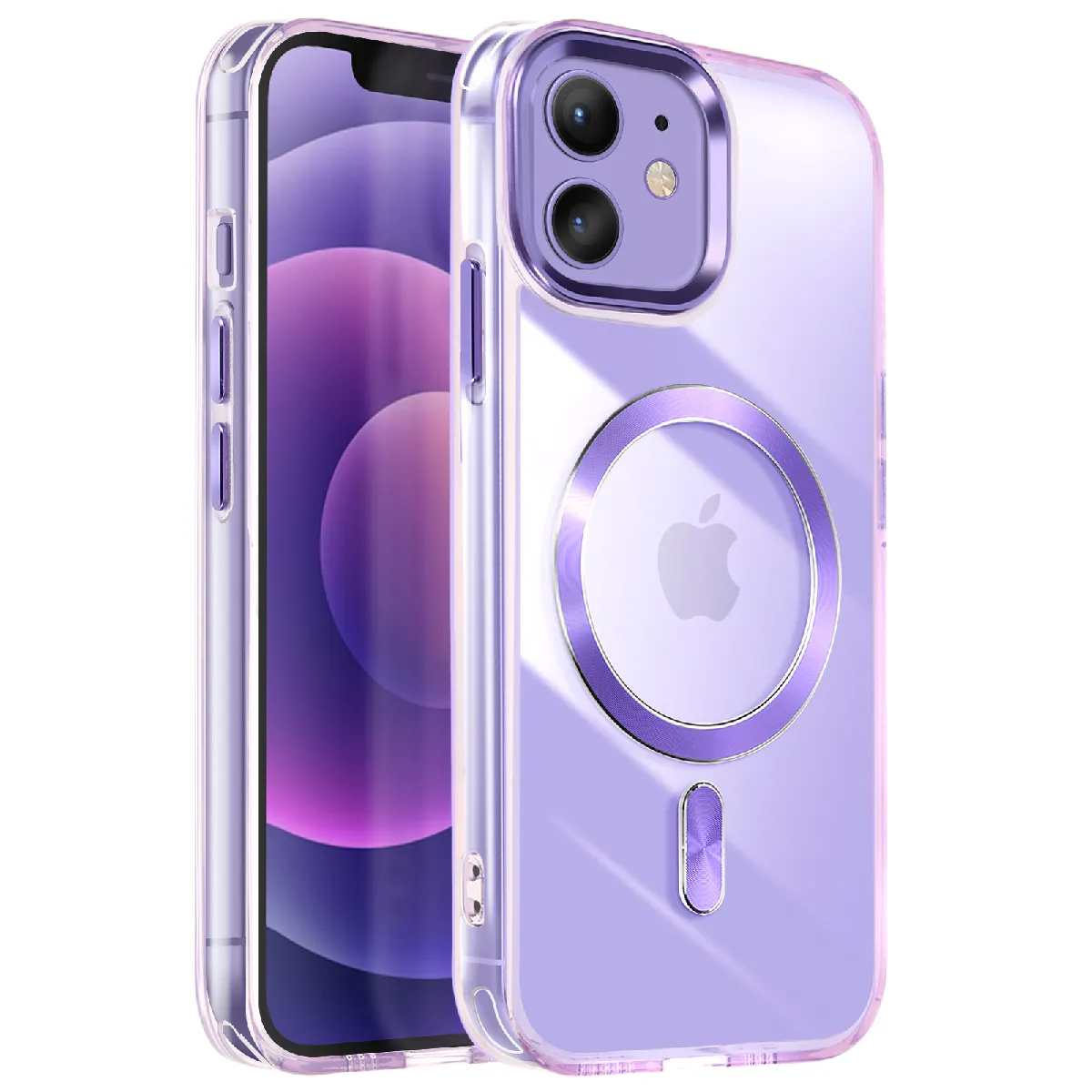 Avizar Violet Coque Magsafe Pour Iphone 12 Pro Et 12 Dos Cristal Color