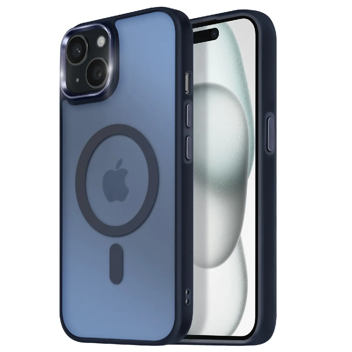 Avizar Bleu Coque Magsafe Pour Iphone 15 Dos Mat Givré Contour Nuit