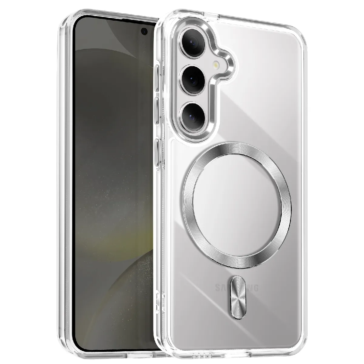 Avizar Argent Coque Magsafe Pour Samsung S24 Plus Et S25 Plus Dos Cristal Color
