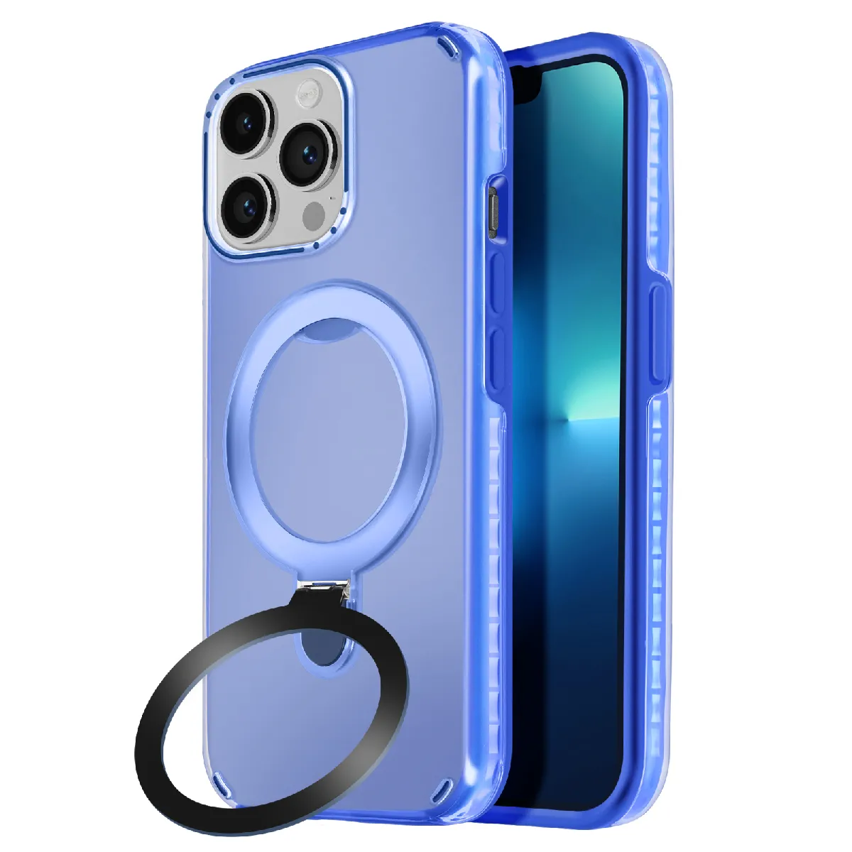 Avizar Bleu Coque Magsafe Pour Iphone 13 Pro Antichoc Avec Support Pliable