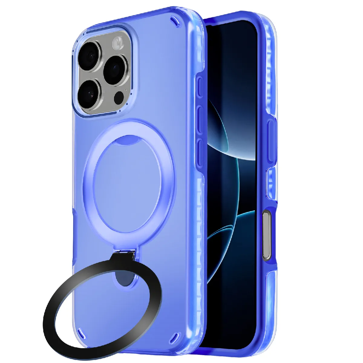 Avizar Bleu Coque Magsafe Pour Iphone 16 Pro Antichoc Avec Support Pliable
