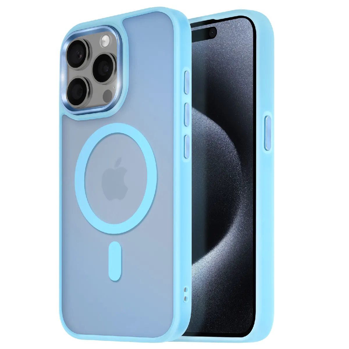 Avizar Bleu/Clair Coque Magsafe Pour Iphone 15 Pro Dos Mat Givré Contour