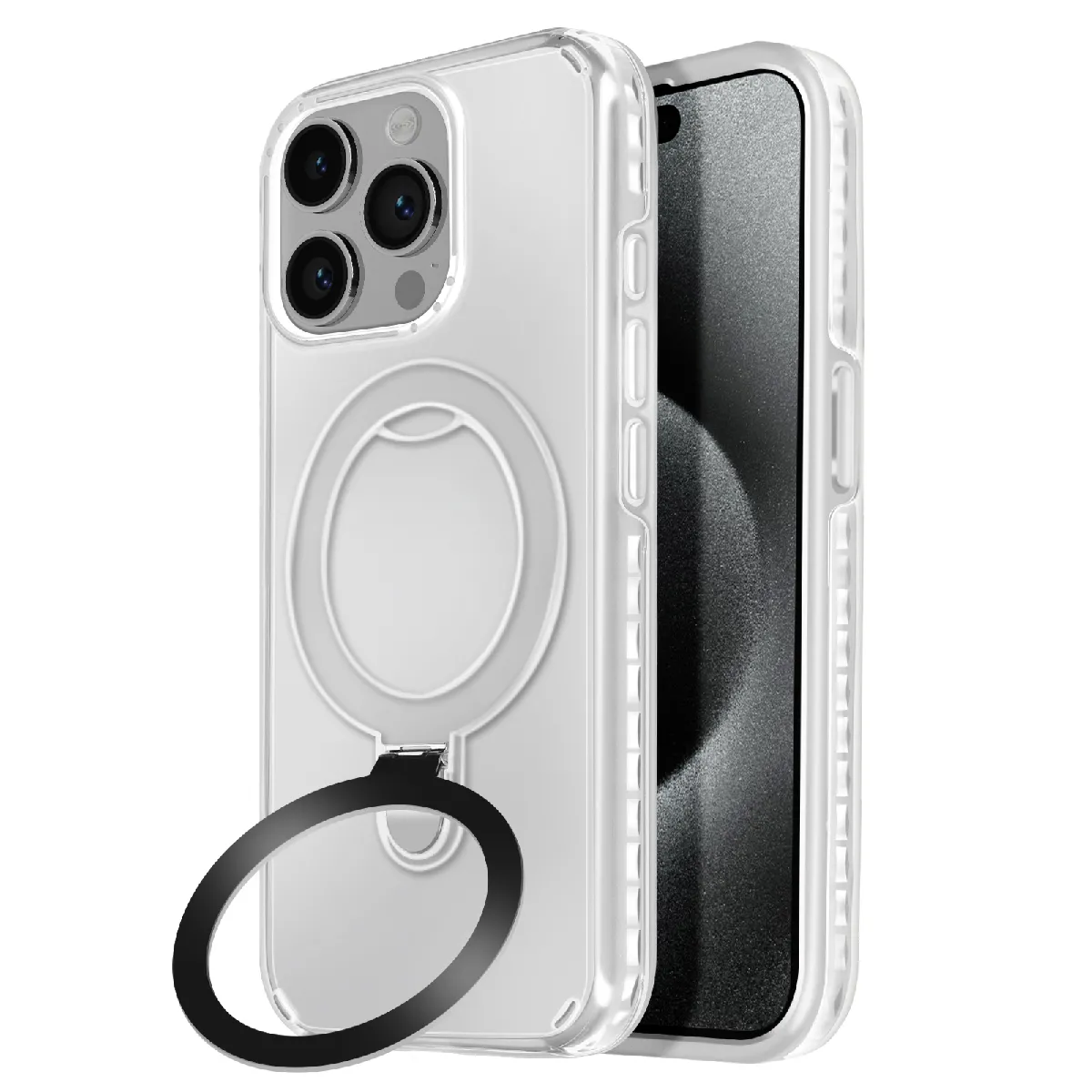 Avizar Blanc Coque Magsafe Pour Iphone 15 Pro Antichoc Avec Support Pliable
