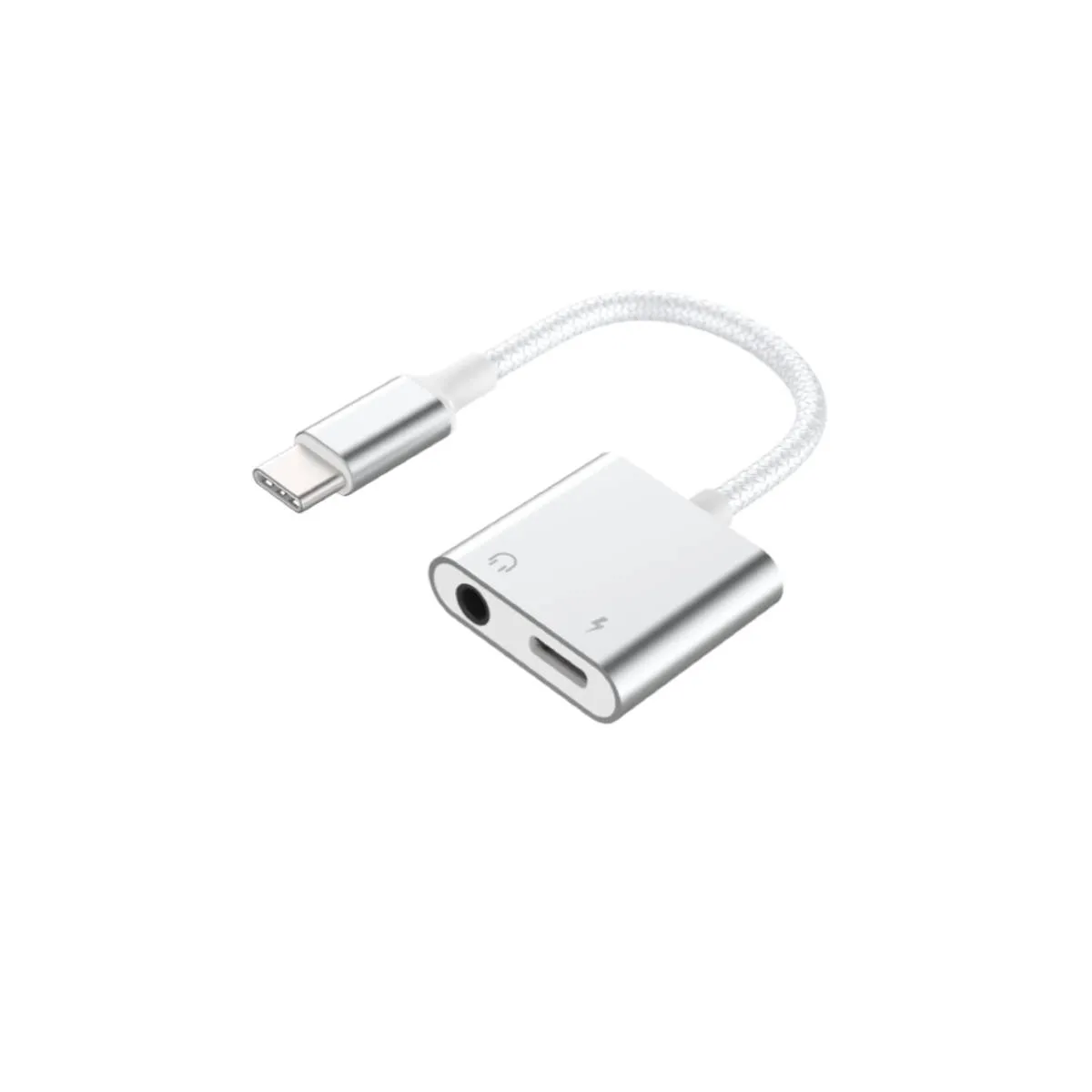 Force Blanc Power Adaptateur 2 En 1 Usb-C Vers Jack 3.5Mm/Usb-C Renforcé