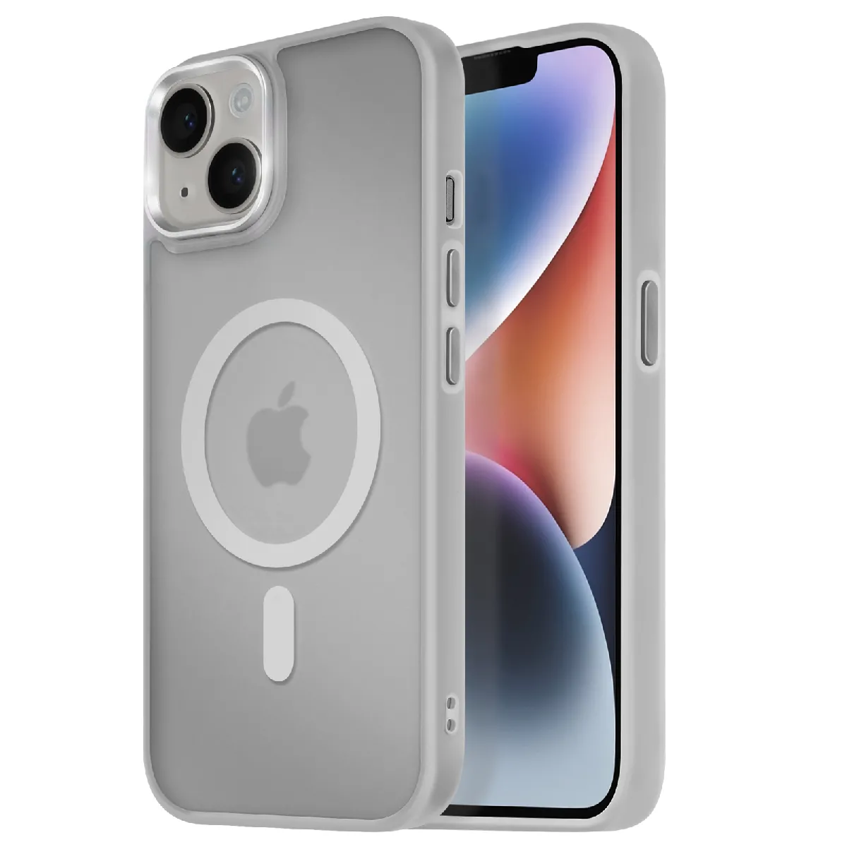 Avizar Gris Coque Magsafe Pour Iphone 14 Dos Mat Givré Contour
