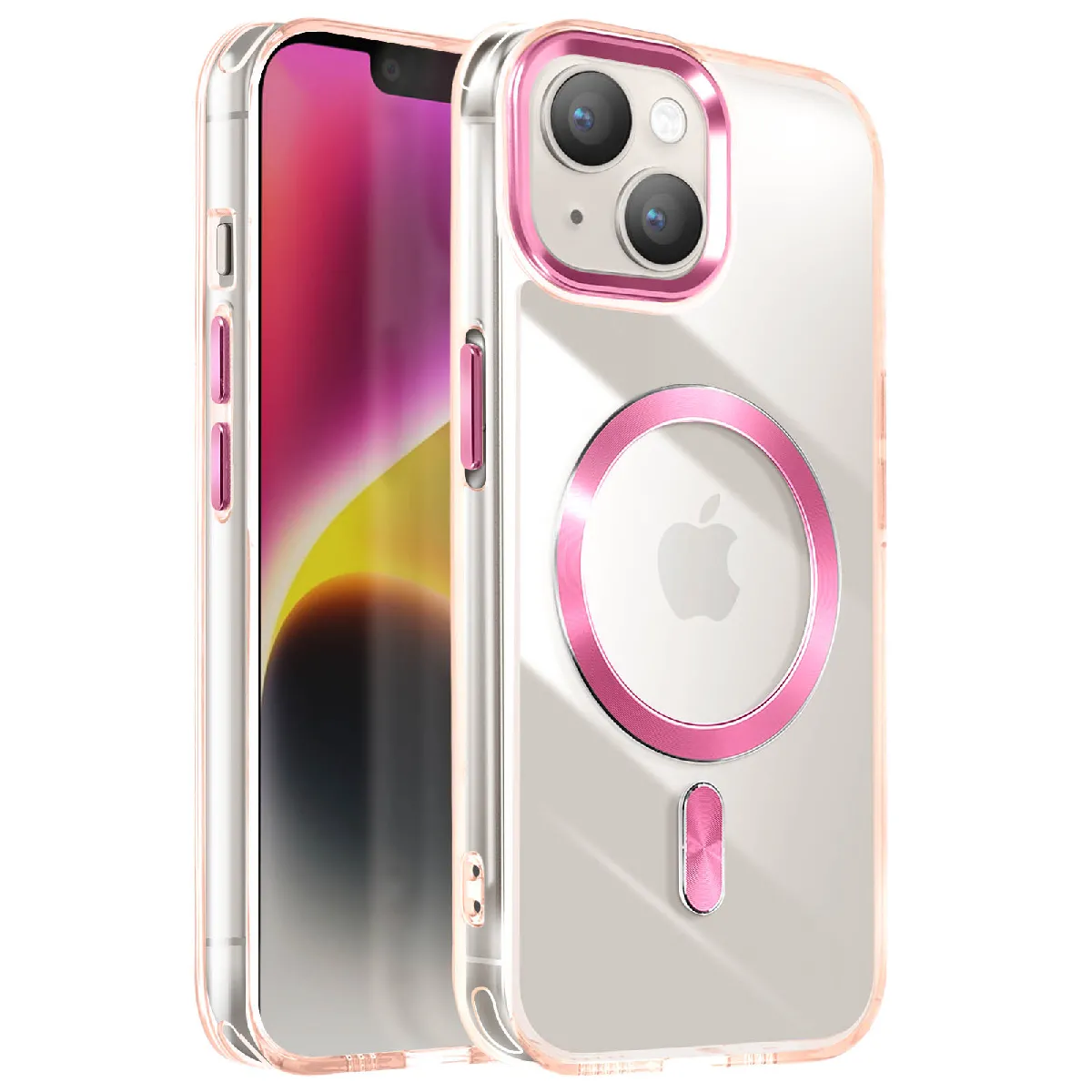 Avizar Rose Doré Coque Magsafe Pour Iphone 15 Plus Et 14 Plus Dos Cristal Color Rose Champagne - Neuf - Image 2