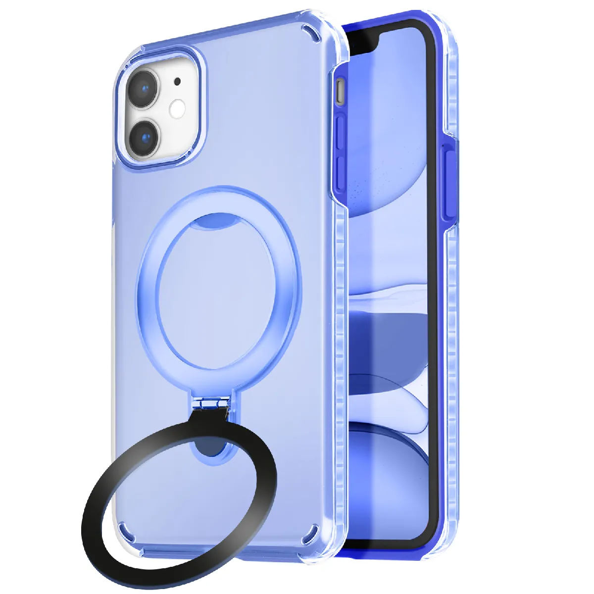 Avizar Bleu Coque Magsafe Pour Iphone 11 Antichoc Avec Support Pliable