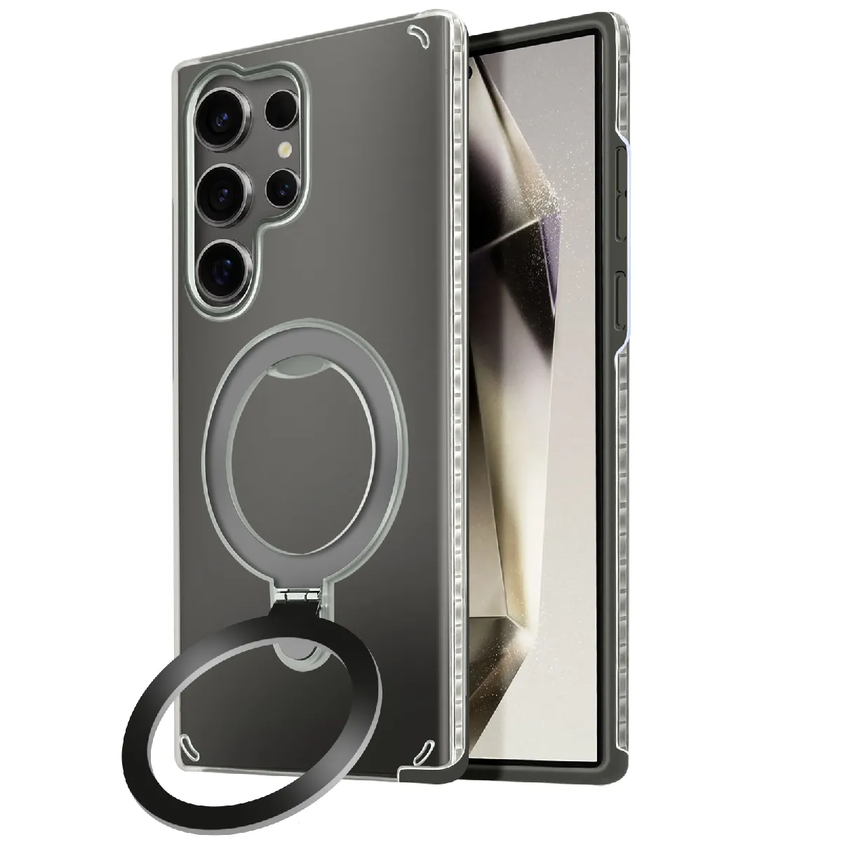 Avizar Noir Coque Magsafe Pour Samsung Galaxy S24 Ultra Antichoc Support Pliable