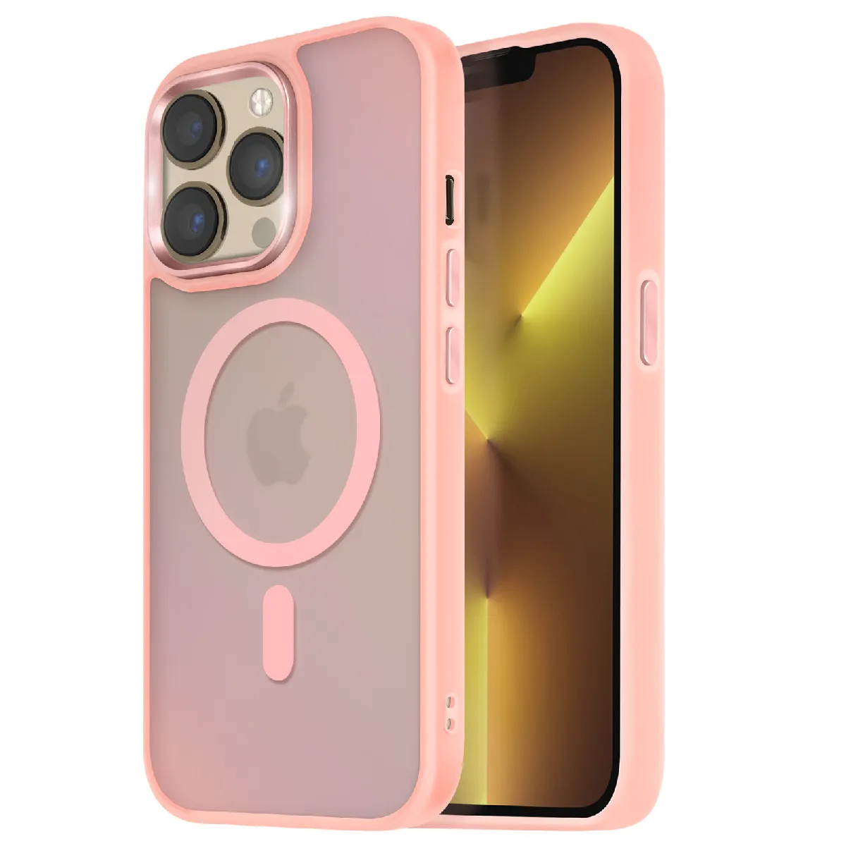 Avizar Rose Coque Magsafe Pour Iphone 13 Pro Max Dos Mat Givré Contour