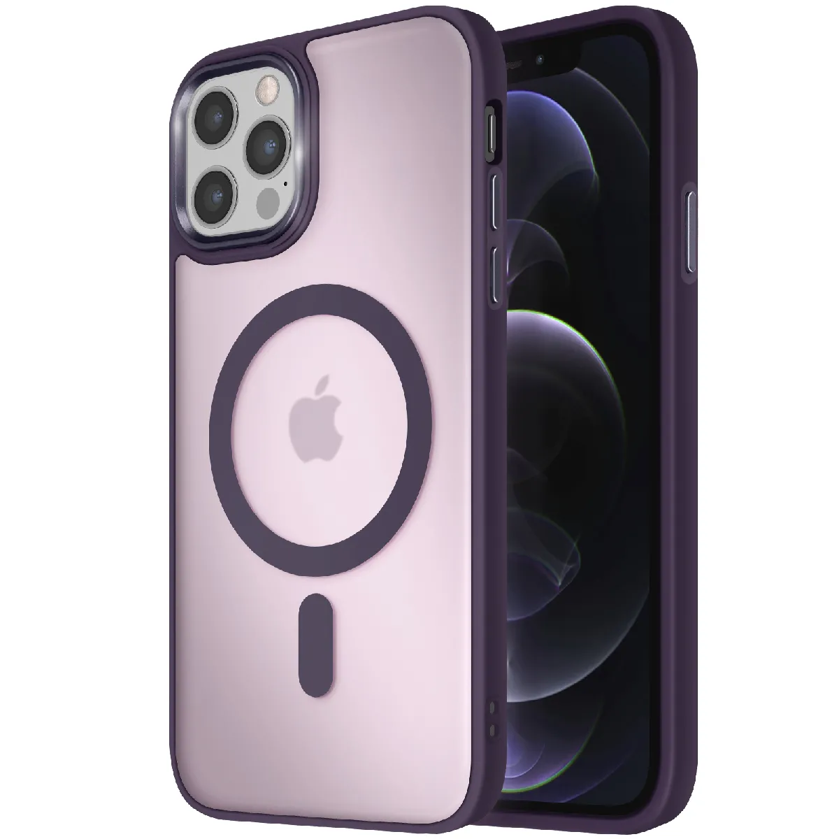 Avizar Violet Coque Magsafe Pour Iphone 12 Pro Max Dos Mat Givré Contour
