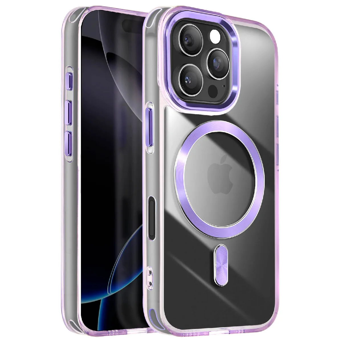 Avizar Violet Coque Magsafe Pour Iphone 16 Pro Max Dos Cristal Color
