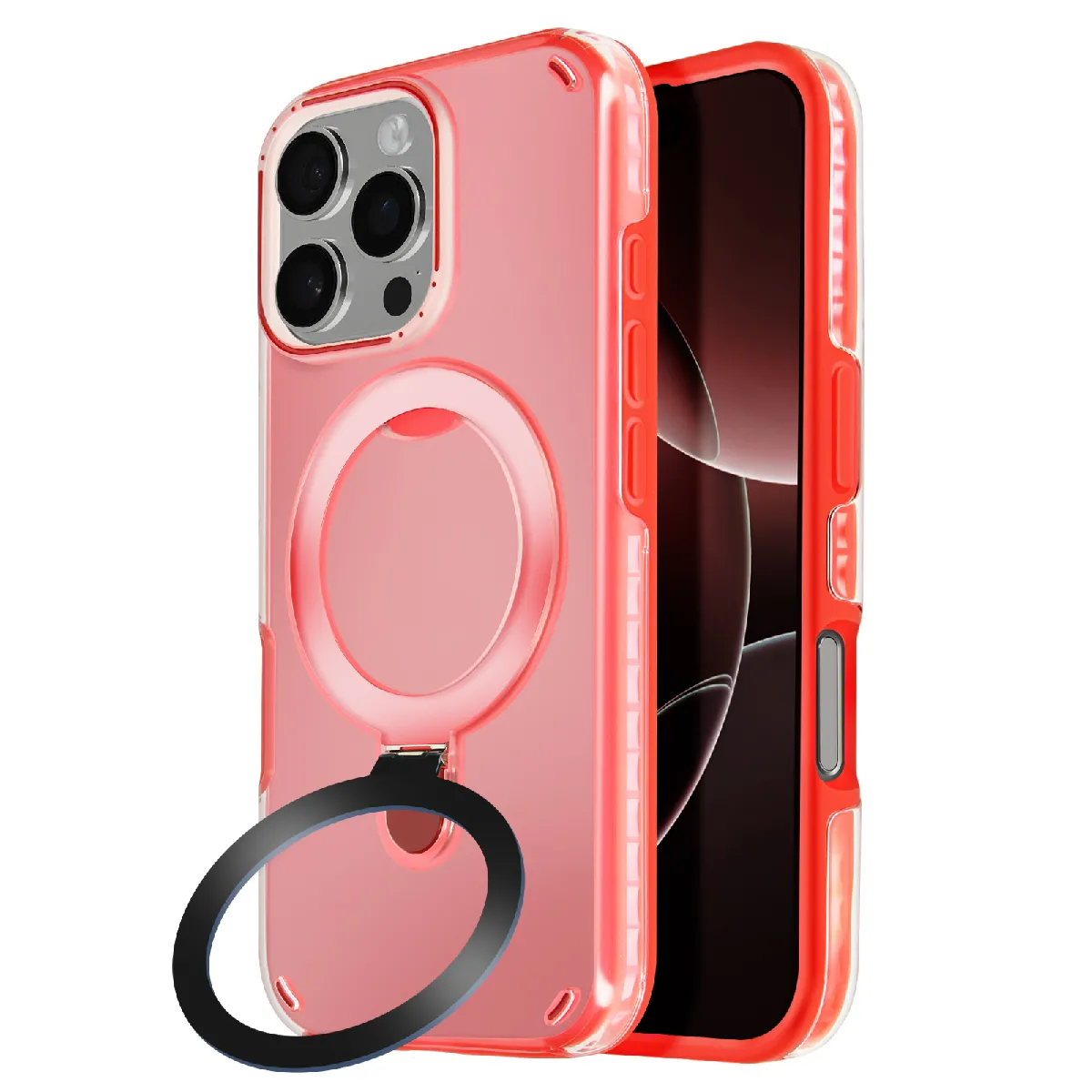 Avizar Rouge Coque Magsafe Pour Iphone 16 Pro Max Antichoc Avec Support Pliable