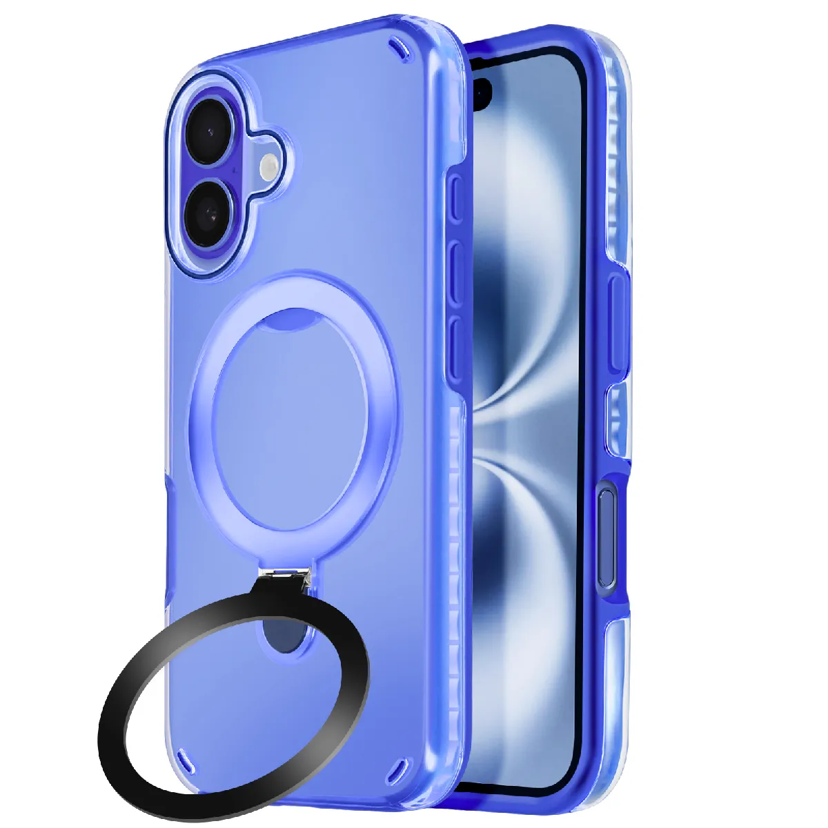 Avizar Bleu Coque Magsafe Pour Iphone 16 Plus Antichoc Avec Support Pliable