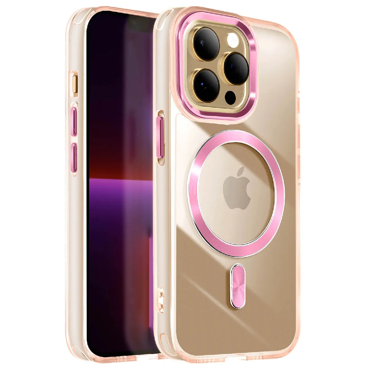 Avizar Rose Coque Magsafe Pour Iphone 13 Pro Dos Cristal Color Champagne