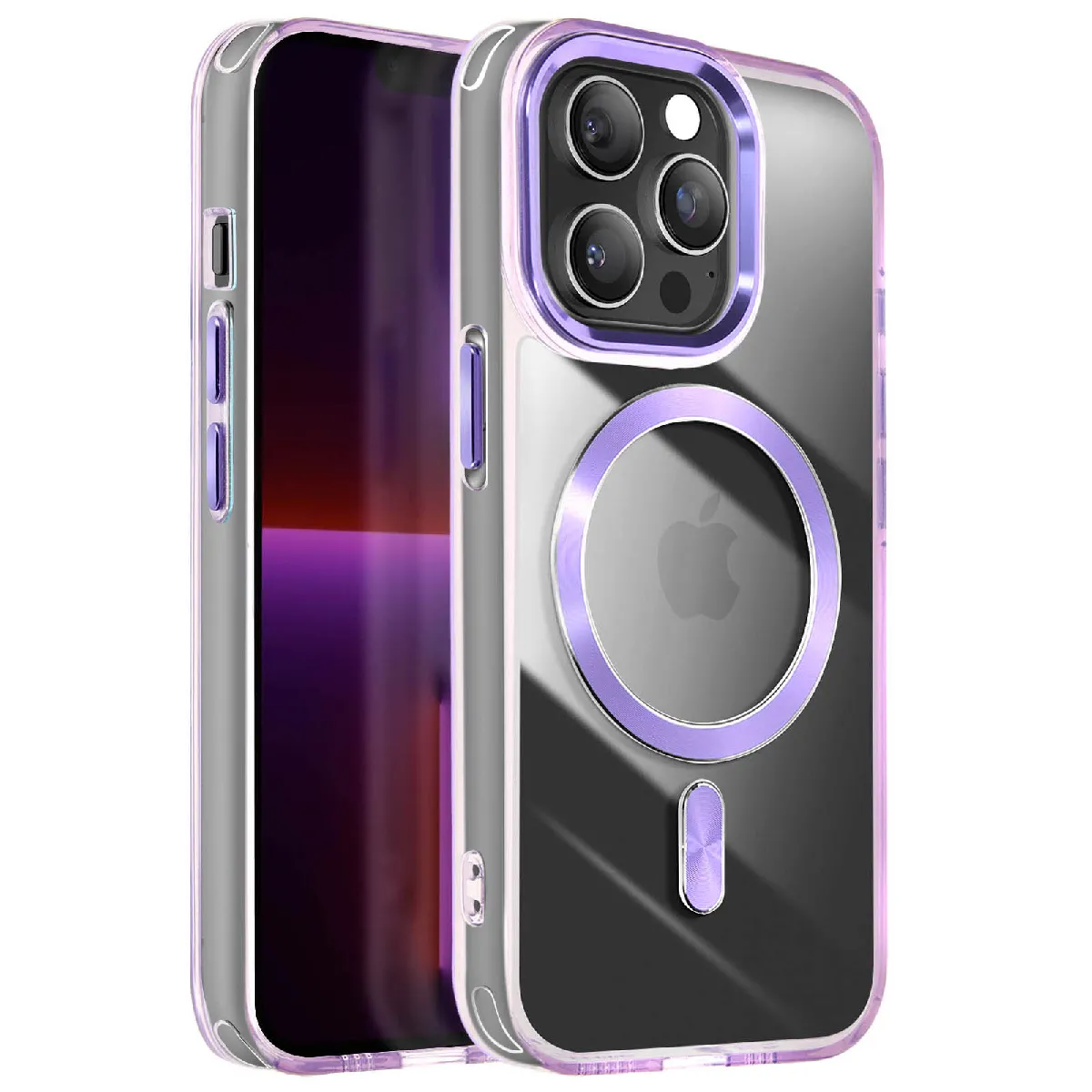 Avizar Violet Coque Magsafe Pour Iphone 13 Pro Dos Cristal Color