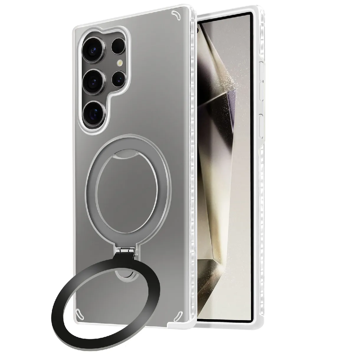 Avizar Blanc Coque Magsafe Pour Samsung Galaxy S24 Ultra Antichoc Support Pliable