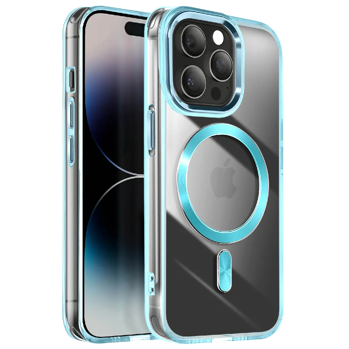 Avizar Bleu Coque Magsafe Pour Iphone 14 Pro Dos Cristal Color