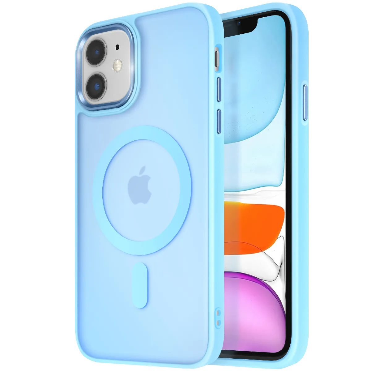 Avizar Bleu/Clair Coque Magsafe Pour Iphone 11 Dos Mat Givré Contour