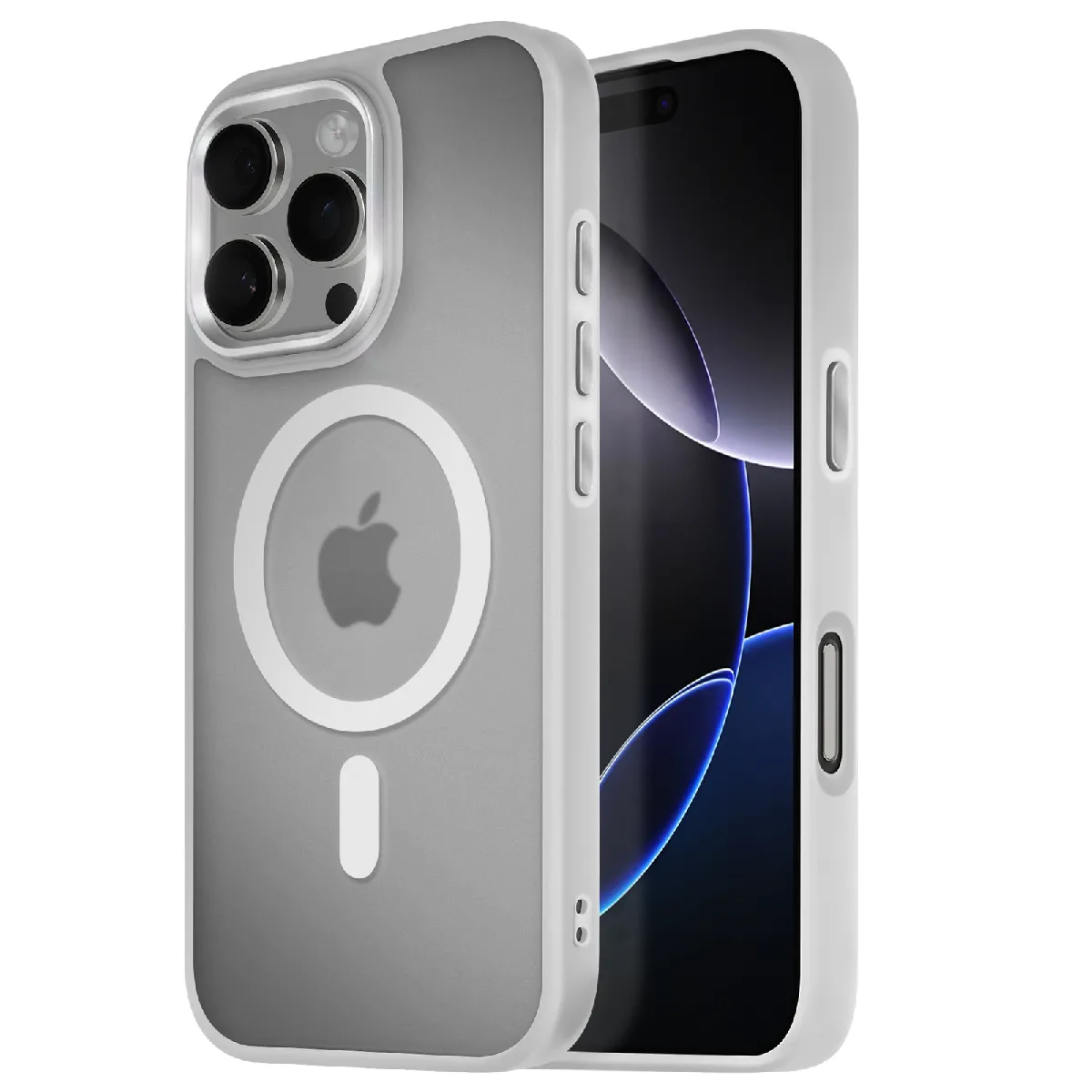 Avizar Gris Coque Magsafe Pour Iphone 16 Pro Dos Mat Givré Contour