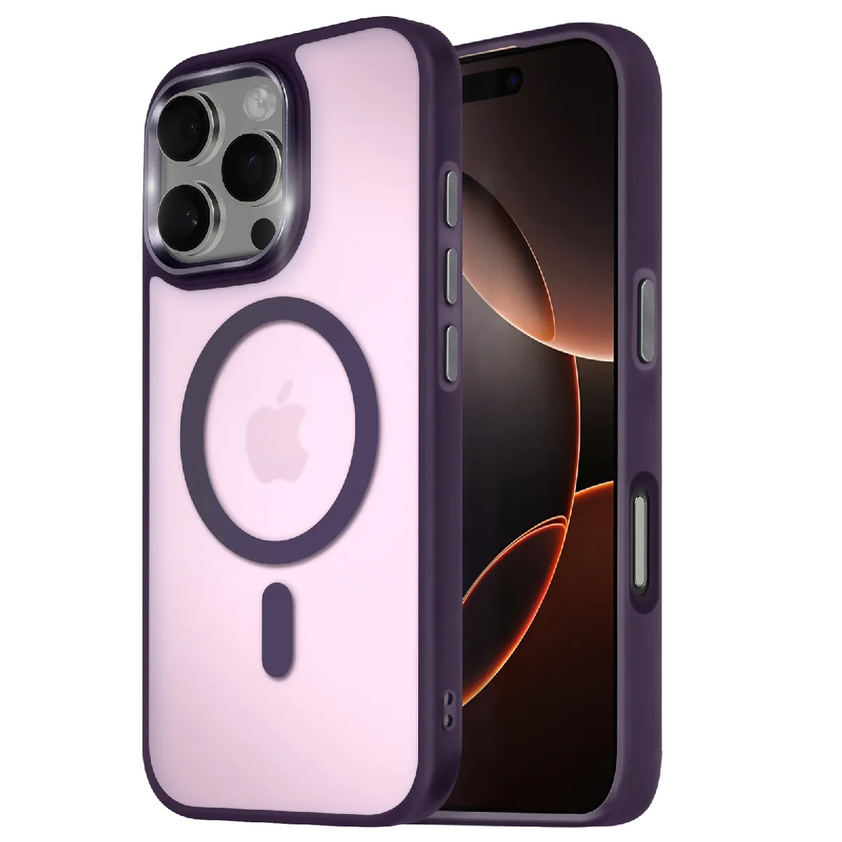 Avizar Violet Coque Magsafe Pour Iphone 16 Pro Dos Mat Givré Contour
