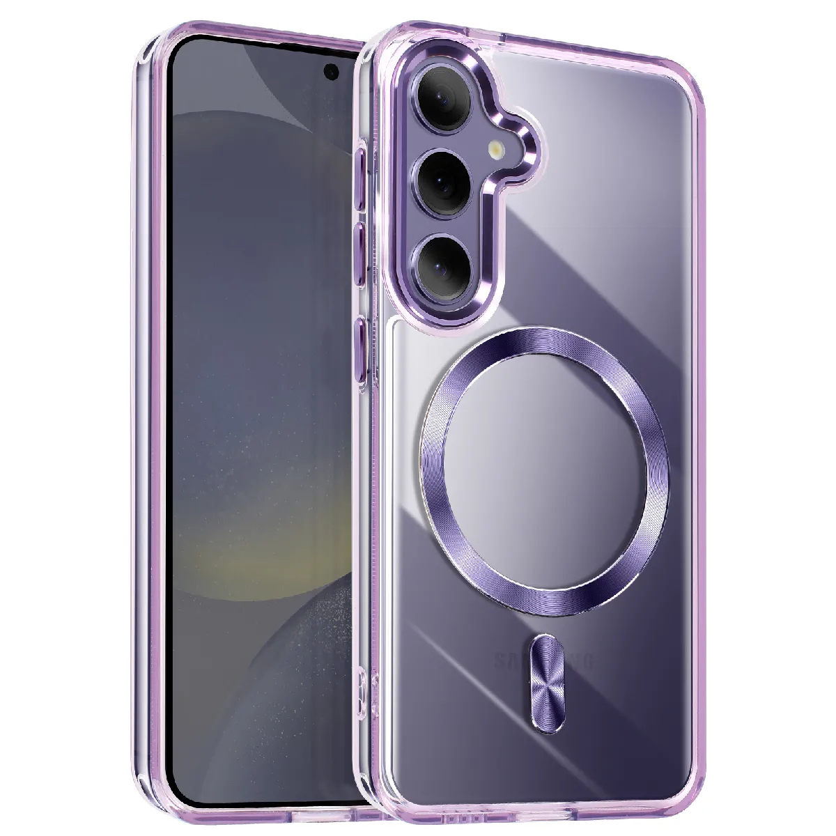 Avizar Violet Coque Magsafe Pour Samsung S24 Plus Et S25 Plus Dos Cristal Color