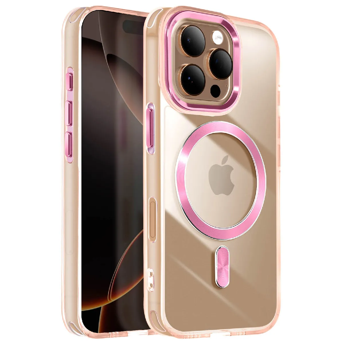 Avizar Rose Coque Magsafe Pour Iphone 16 Pro Dos Cristal Color Champagne