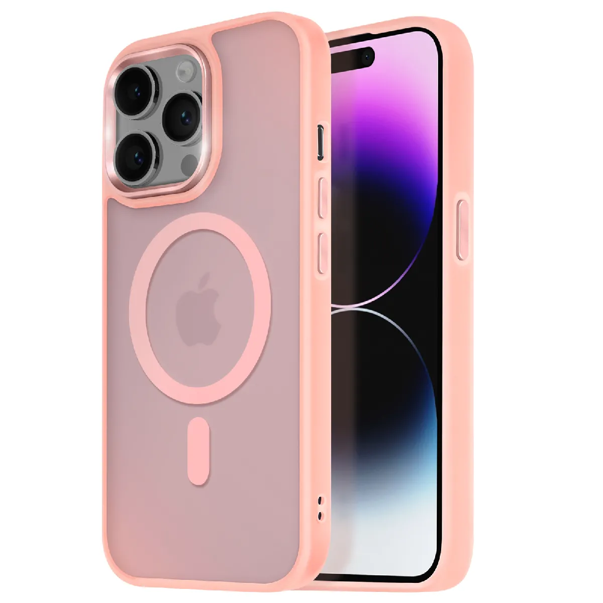 Avizar Rose Coque Magsafe Pour Iphone 14 Pro Max Dos Mat Givré Contour