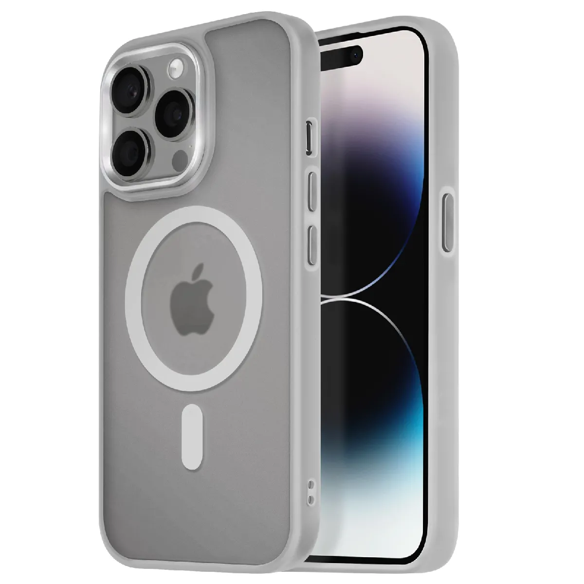 Avizar Gris Coque Magsafe Pour Iphone 14 Pro Max Dos Mat Givré Contour