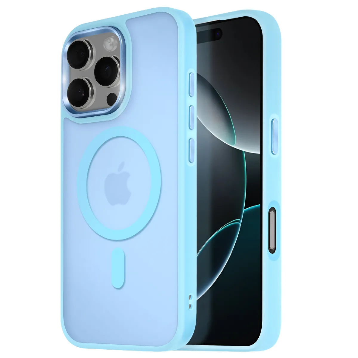 Avizar Bleu/Clair Coque Magsafe Pour Iphone 16 Pro Dos Mat Givré Contour