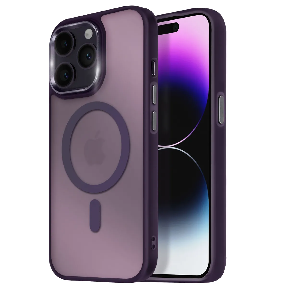 Avizar Violet Coque Magsafe Pour Iphone 14 Pro Max Dos Mat Givré Contour
