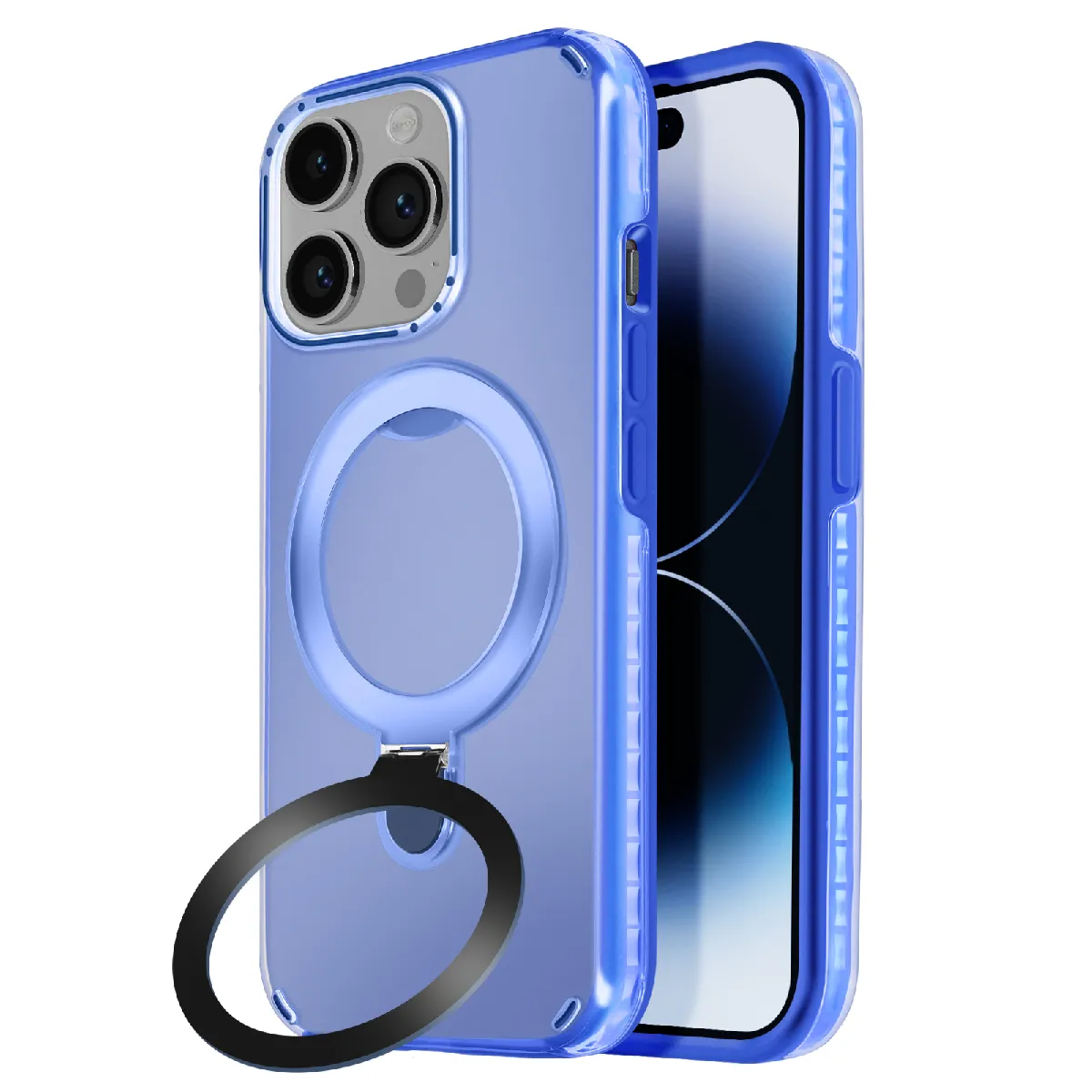 Avizar Bleu Coque Magsafe Pour Iphone 14 Pro Max Antichoc Avec Support Pliable