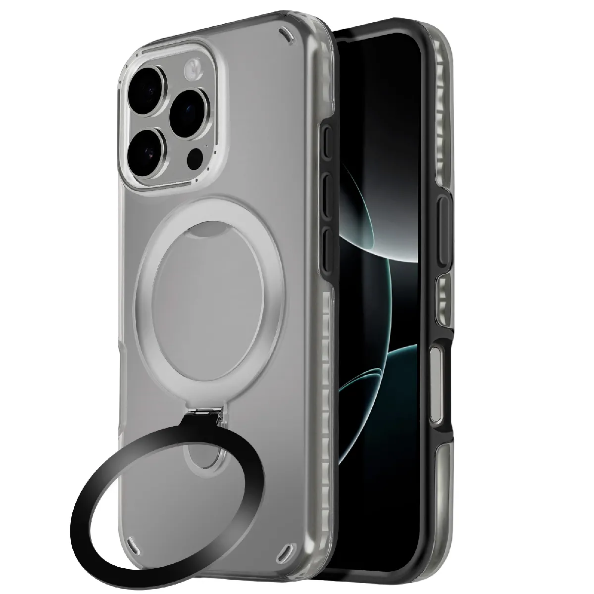 Avizar Noir Coque Magsafe Pour Iphone 16 Pro Antichoc Avec Support Pliable