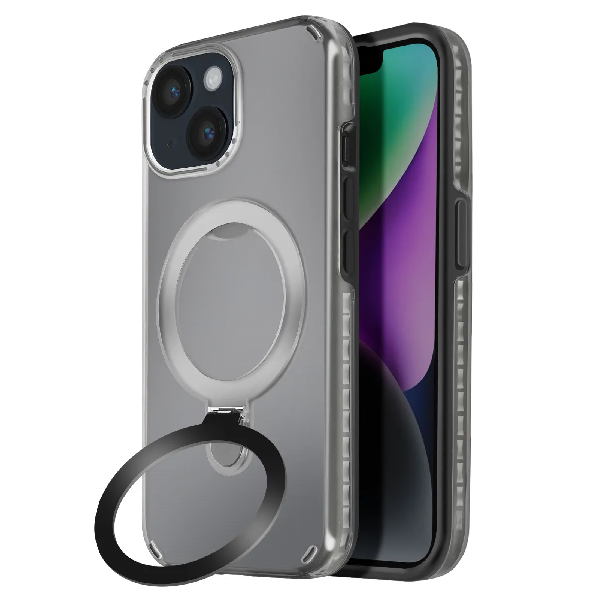 Avizar Noir Coque Magsafe Pour Iphone 14 Et 13 Antichoc Avec Support Pliable - Image 2