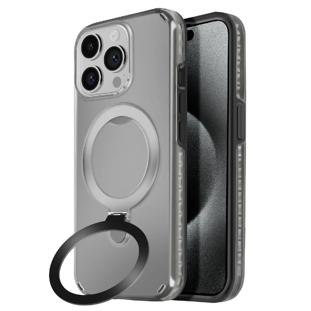 Avizar Noir Coque Magsafe Pour Iphone 15 Pro Antichoc Avec Support Pliable