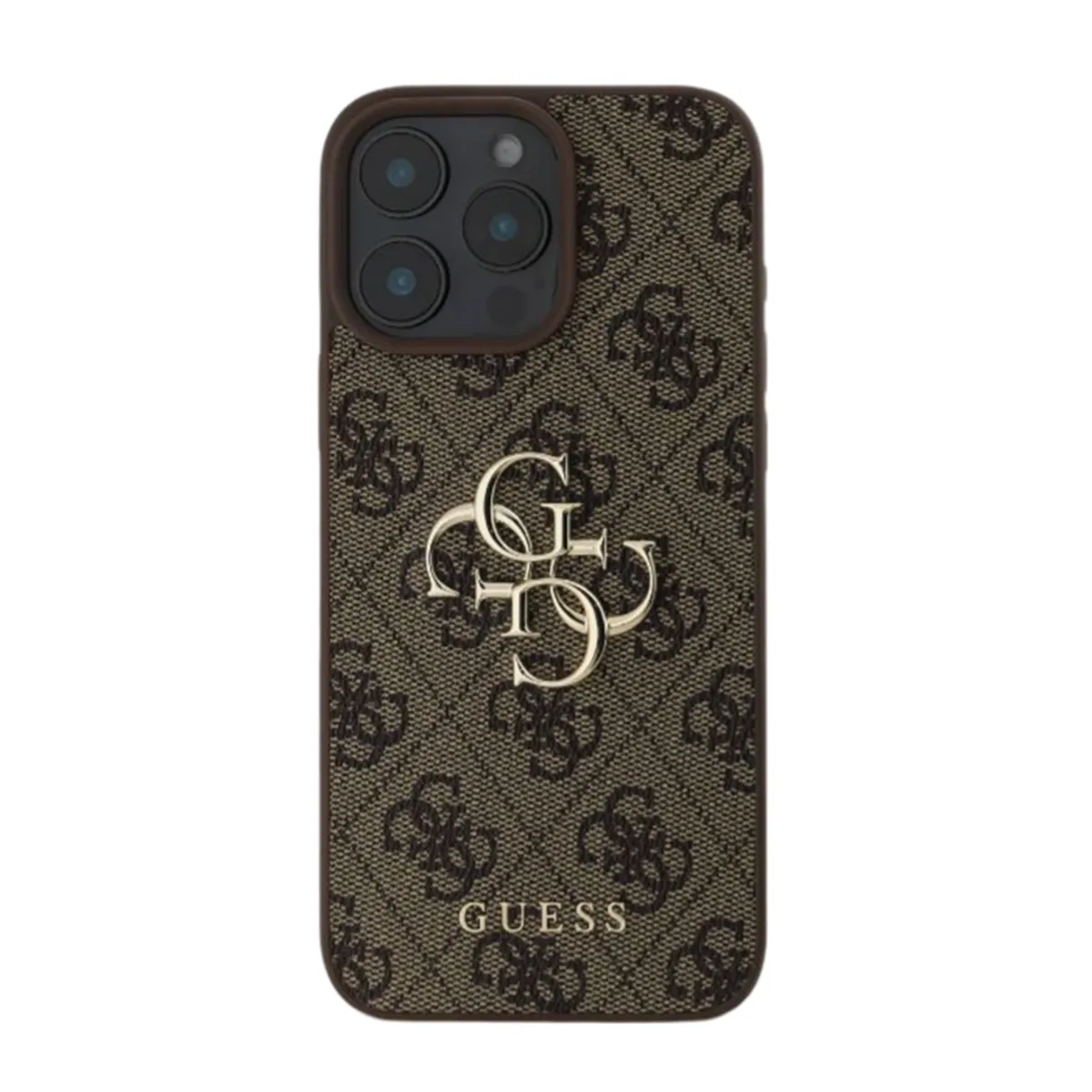 Guess Marron Coque Pour Iphone 16 Pro Max Avec Monogramme Et Logo 4G En Métal Foncé