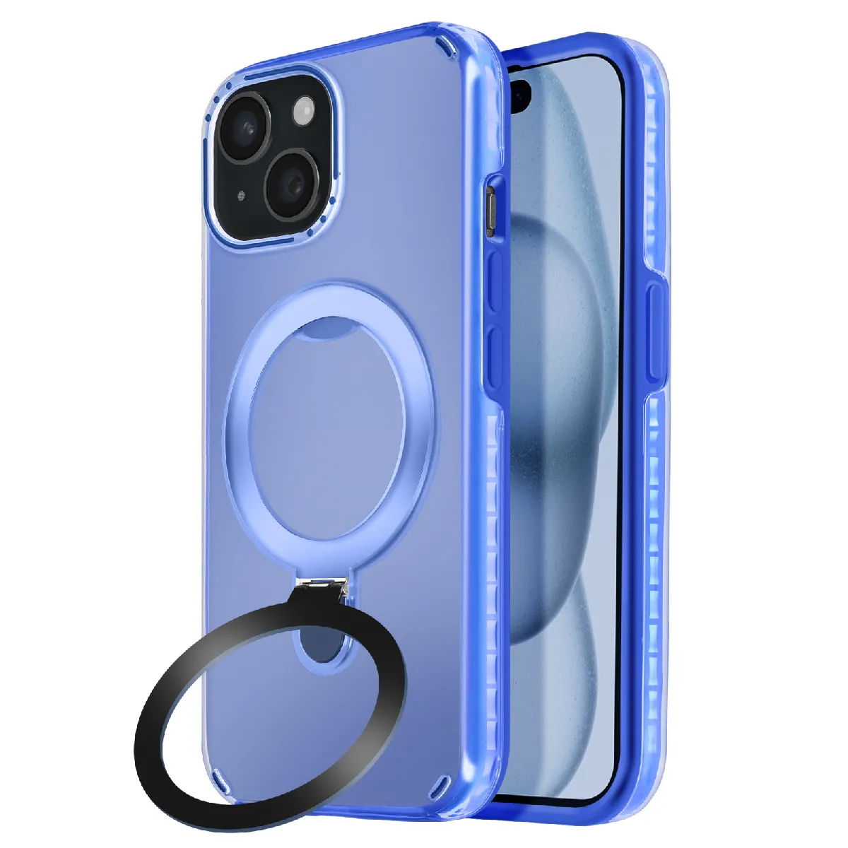 Avizar Bleu Coque Magsafe Pour Iphone 15 Antichoc Avec Support Pliable